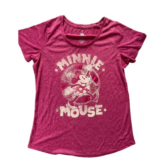 Disney- Adult Large- Pink- Minnie Short Sleeve Tee t-shirt- metallic- bows cute - Picture 1 of 6
